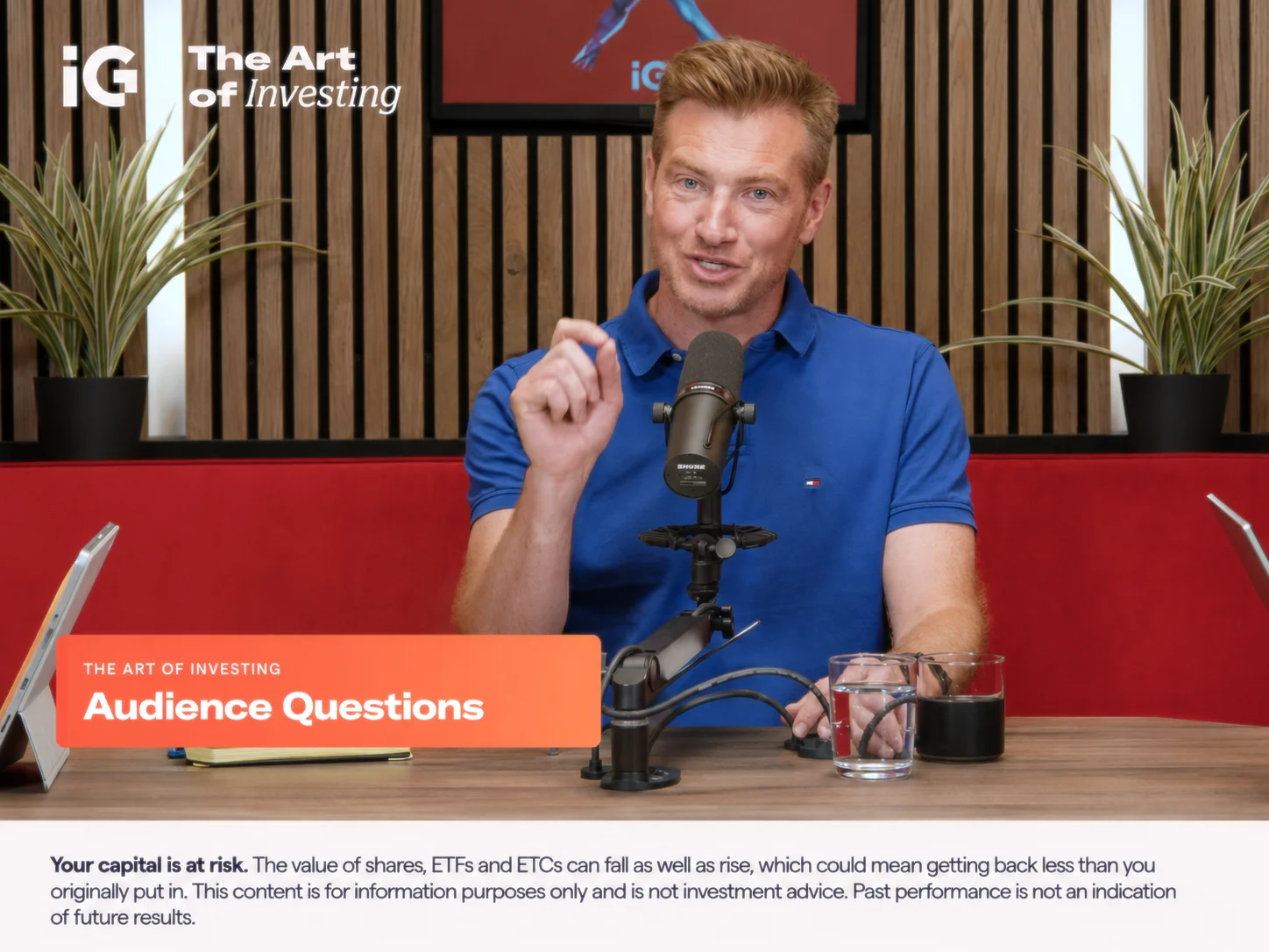 Host recording The Art of Investing, an example of Earworm's animated brand identity and studio production work