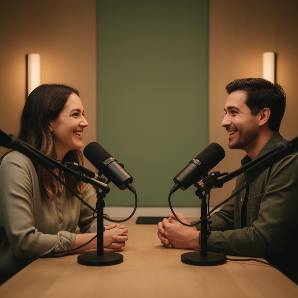 Two professionals recording a podcast