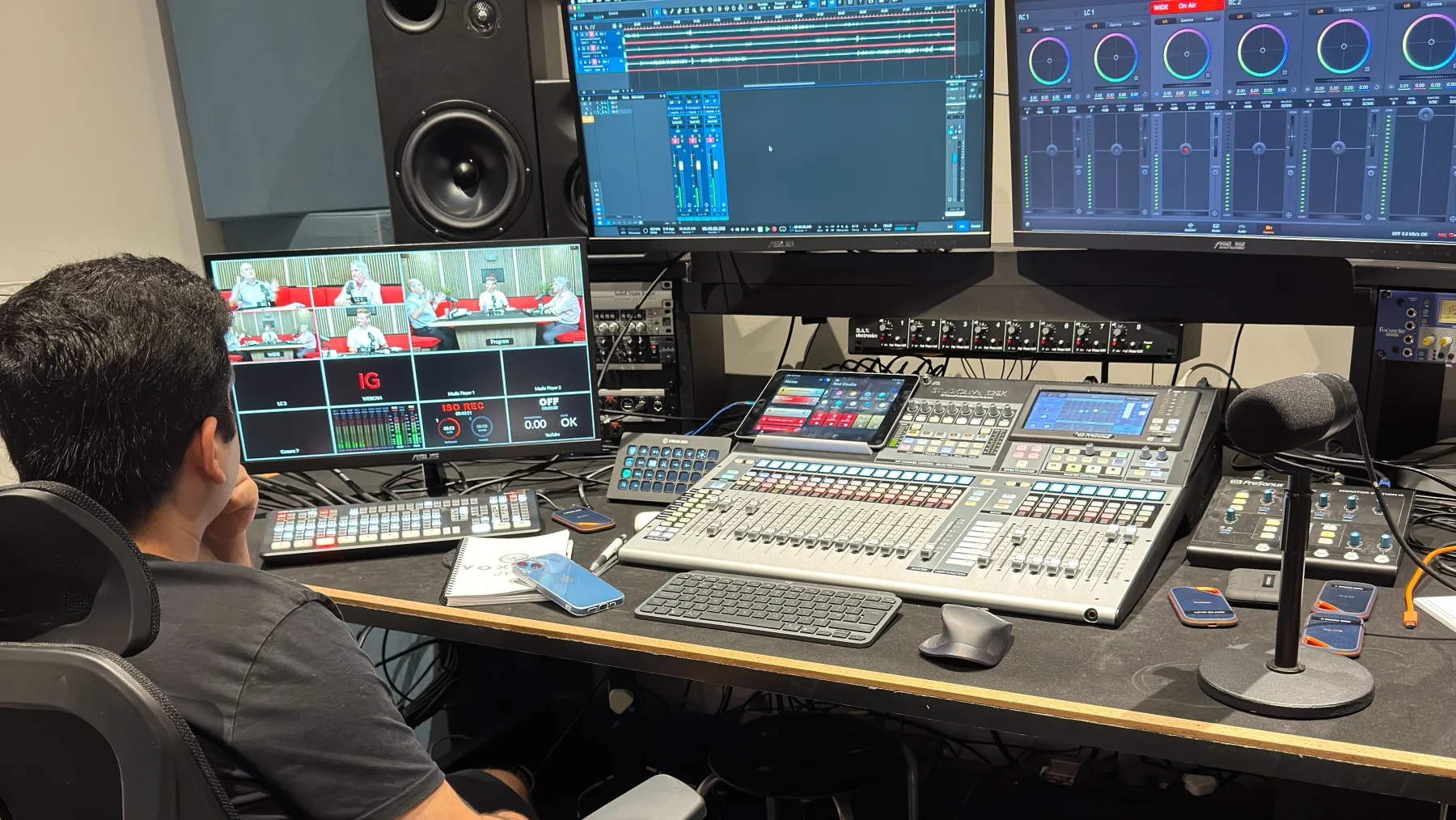 Podcast control room and editing desk