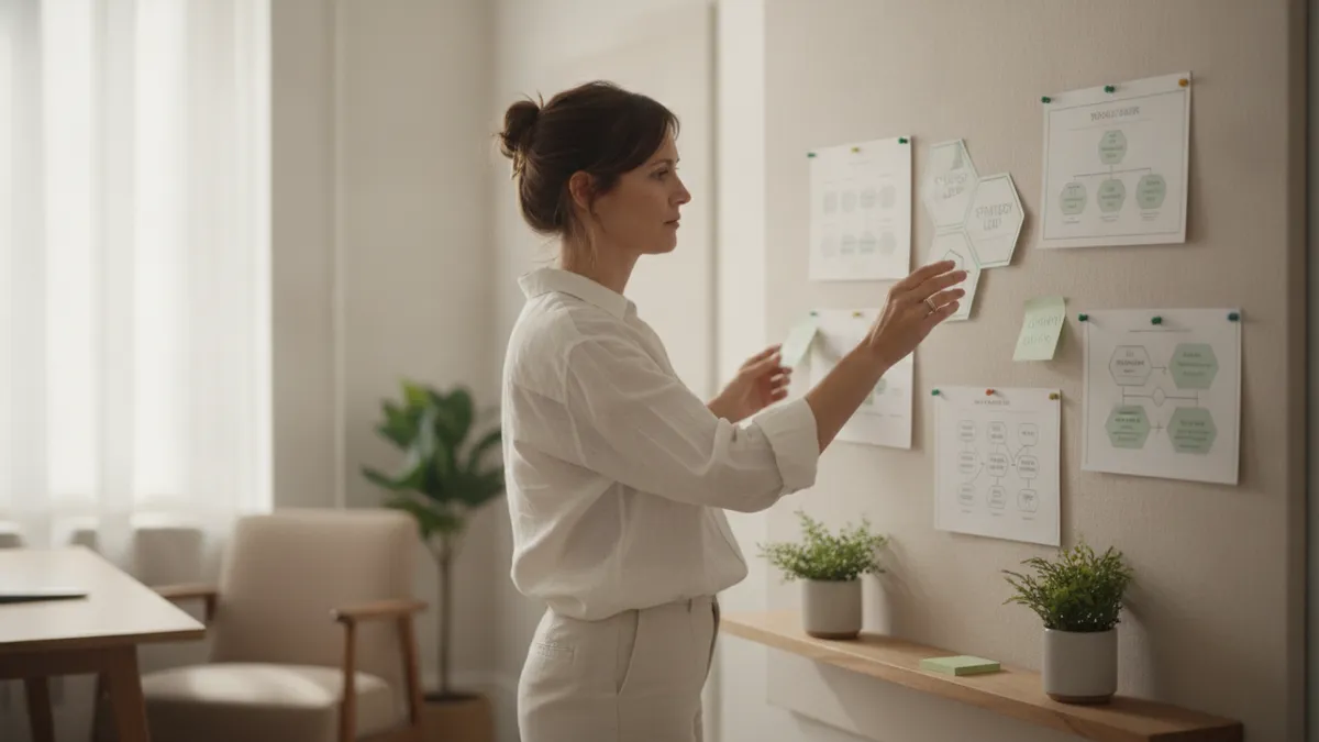 A whiteboard crowded with go-to-market framework diagrams, with one simple route drawn through the middle of them.