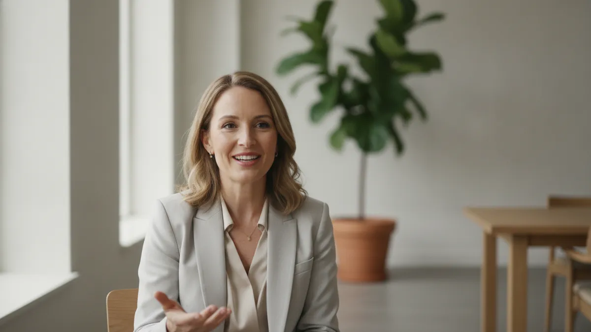 An executive being interviewed on camera in a studio, representing thought leadership delivered in person rather than ghost-written.