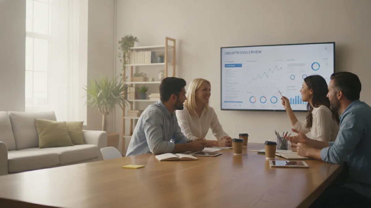 Demand generation agency team reviewing a pipeline growth dashboard