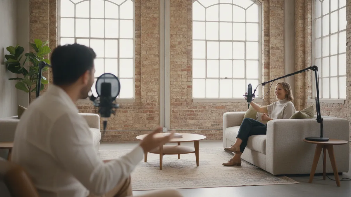 Podcast studio hire in London: a multi-camera kit set up and ready to record