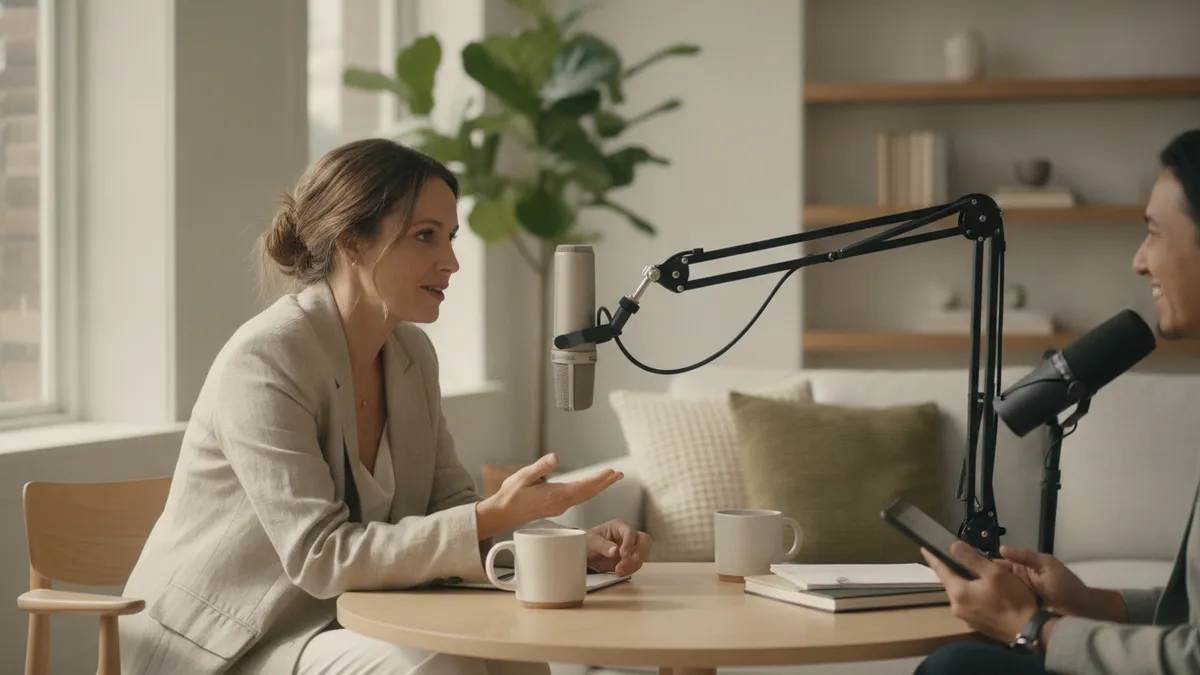 Technology executive recording a podcast interview arranged by a B2B tech PR agency