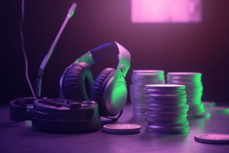 Podcast Headphones along Coins