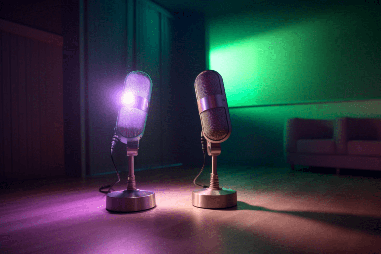Two Podcast Speakers plus microphones