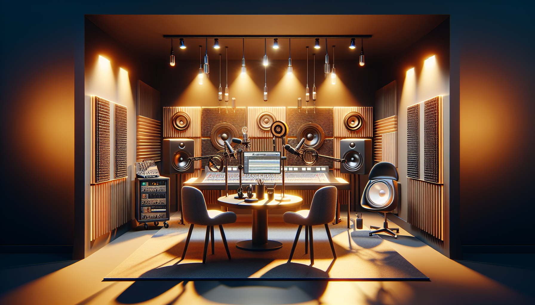 A captivating illustration of a professional podcast studio environment